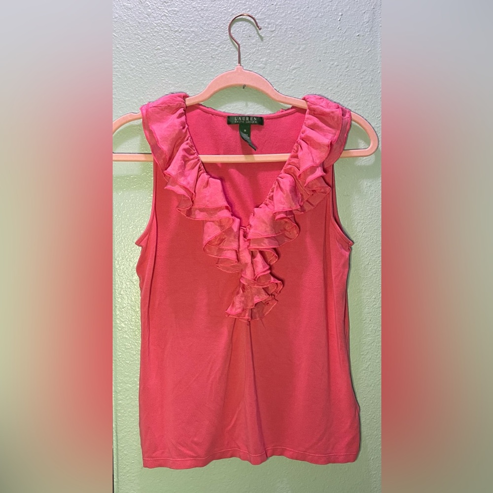 Ralph Lauren Pink Ruffle V-Neck Sleeveless Camisole